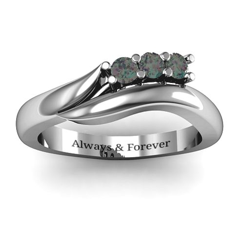 Three Stone Single Bypass Ring – Sterling Silver with Alexandrite