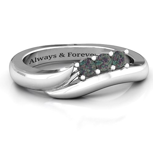 Three Stone Single Bypass Ring – Sterling Silver with Alexandrite