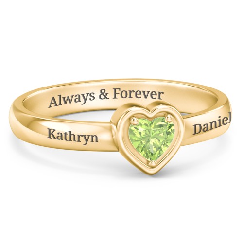 Heart in a Heart Ring – 18K Gold Plated Silver with Peridot