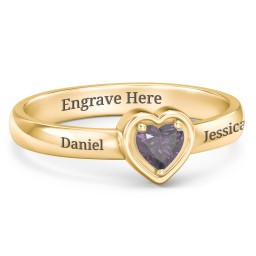 Heart in a Heart Ring in 18K Gold Plated Silver with Alexandrite