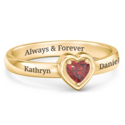 Heart in a Heart Ring in 18K Gold Plated Silver with Garnet