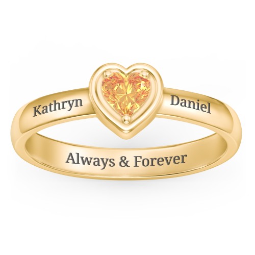 Heart in a Heart Ring – 18K Gold Plated Silver with Citrine