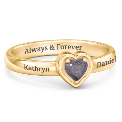 Heart in a Heart Ring – 18K Gold Plated Silver with Alexandrite