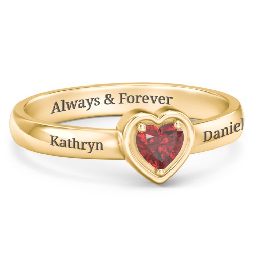 Heart in a Heart Ring – 9kt Yellow Gold with Garnet