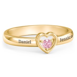 Solitaire Heart Ring in 18K Gold Plated Silver with Pink Tourmaline
