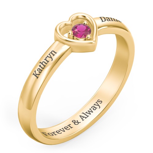 Solitaire Heart Ring – 18K Gold Plated Silver with Ruby