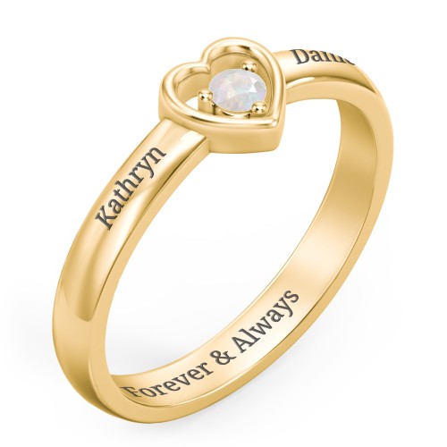 Solitaire Heart Ring – 18K Gold Plated Silver with Opal