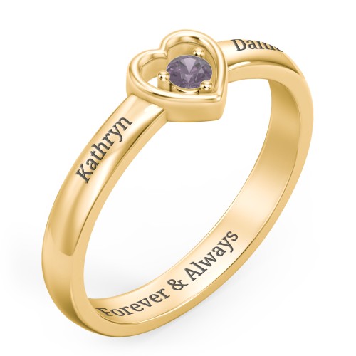 Solitaire Heart Ring – 18K Gold Plated Silver with Alexandrite