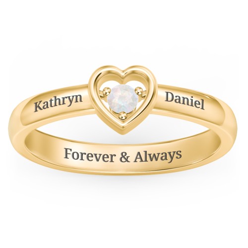 Solitaire Heart Ring – 18K Gold Plated Silver with Opal