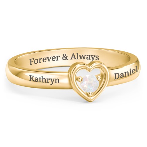 Solitaire Heart Ring – 18K Gold Plated Silver with Opal
