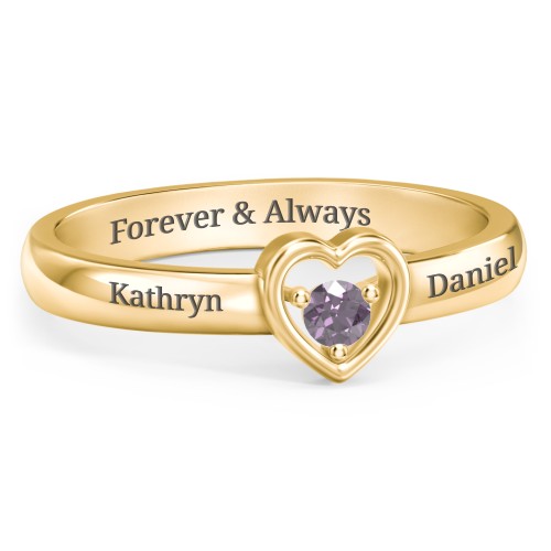 Solitaire Heart Ring – 18K Gold Plated Silver with Alexandrite
