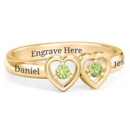 Kissing Hearts Ring in 18K Gold Plated Silver with Peridot