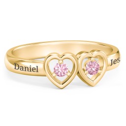 Kissing Hearts Ring in 18K Gold Plated Silver with Pink Tourmaline