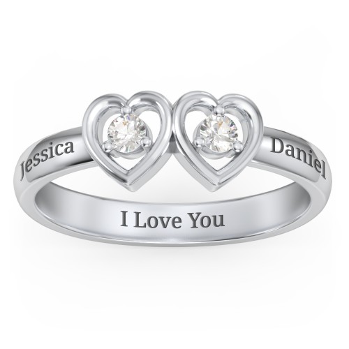 Kissing Hearts Ring – Sterling Silver with Cubic Zirconia