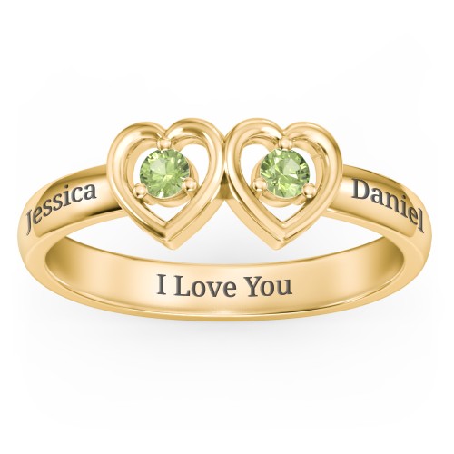 Kissing Hearts Ring – 18K Gold Plated Silver with Peridot