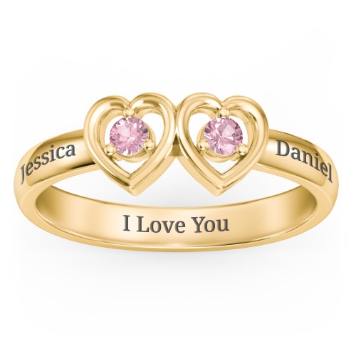 Kissing Hearts Ring – 18K Gold Plated Silver with Pink Tourmaline