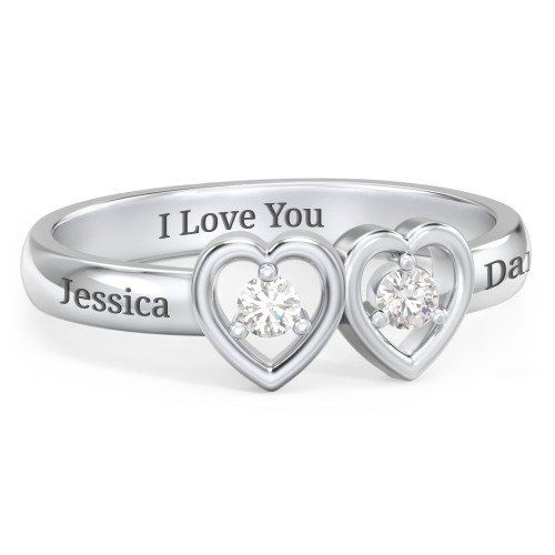 Kissing Hearts Ring – Sterling Silver with Cubic Zirconia