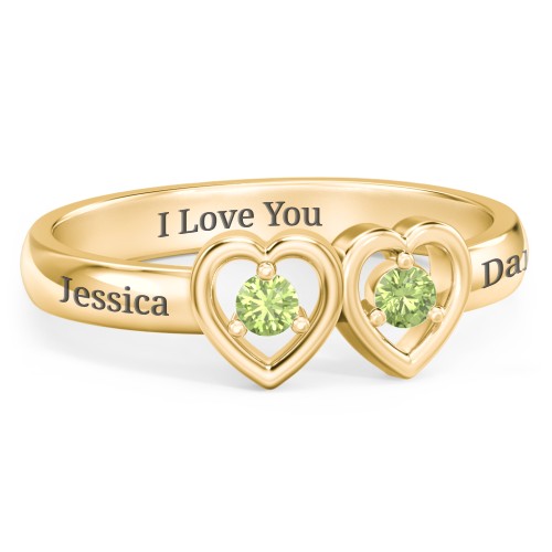 Kissing Hearts Ring – 18K Gold Plated Silver with Peridot