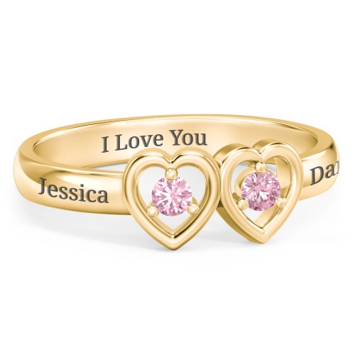 Kissing Hearts Ring – 18K Gold Plated Silver with Pink Tourmaline