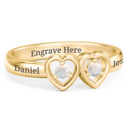 Kissing Hearts Ring in 18K Gold Plated Silver with Opal