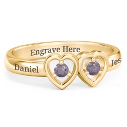 Kissing Hearts Ring in 18K Gold Plated Silver with Alexandrite