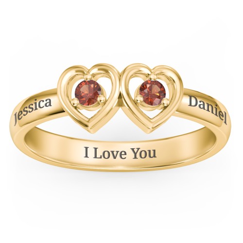 Kissing Hearts Ring – 18K Gold Plated Silver with Garnet
