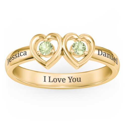 Kissing Hearts Ring – 18K Gold Plated Silver with Peridot
