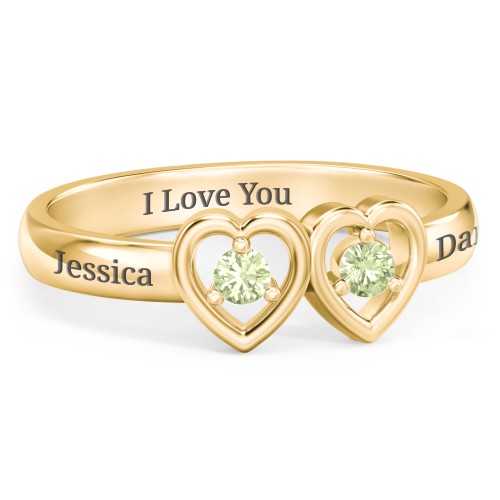 Kissing Hearts Ring – 18K Gold Plated Silver with Peridot