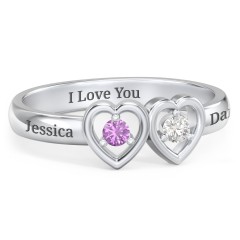 Kissing Hearts Ring – 9kt Yellow Gold with Amethyst and Cubic Zirconia