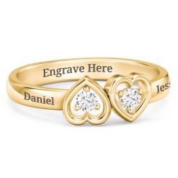Inverted Kissing Hearts Ring in 9K Solid Yellow Gold with Cubic Zirconia