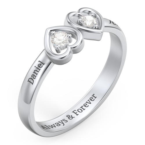 Inverted Kissing Hearts Ring – Sterling Silver with Cubic Zirconia