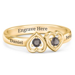 Inverted Kissing Hearts Ring in 18K Gold Plated Silver with Smokey Quartz