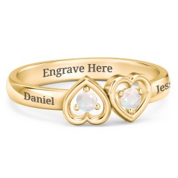 Inverted Kissing Hearts Ring in 18K Gold Plated Silver with Opal