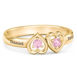 Inverted Kissing Hearts Ring in 18K Gold Plated Silver with Pink Tourmaline