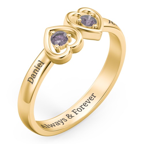 Inverted Kissing Hearts Ring – 18K Gold Plated Silver with Alexandrite
