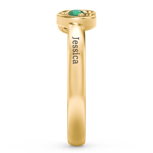 Inverted Kissing Hearts Ring – 18K Gold Plated Silver with Emerald