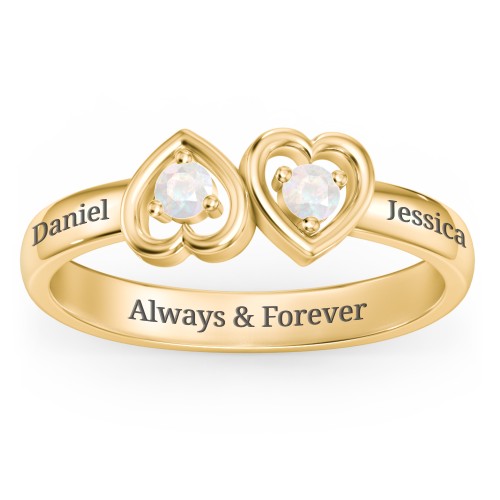 Inverted Kissing Hearts Ring – 18K Gold Plated Silver with Opal