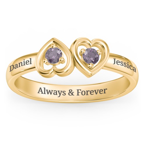 Inverted Kissing Hearts Ring – 18K Gold Plated Silver with Alexandrite