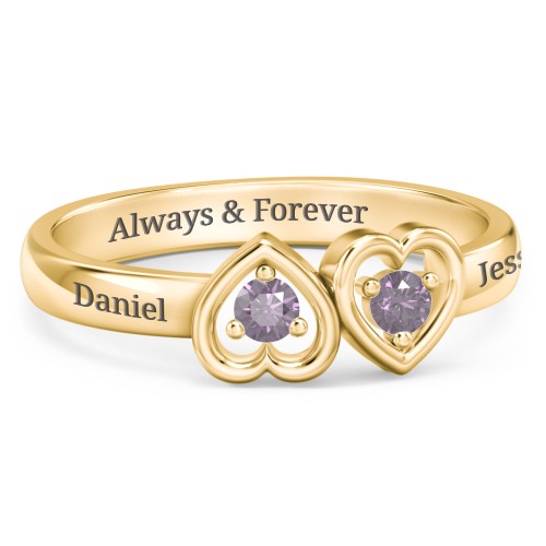 Inverted Kissing Hearts Ring – 18K Gold Plated Silver with Alexandrite