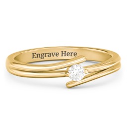 Double Line Bypass Ring in 9K Solid Yellow Gold with Cubic Zirconia