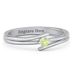 Double Line Bypass Ring in 925 Sterling Silver with Peridot and Cubic Zirconia