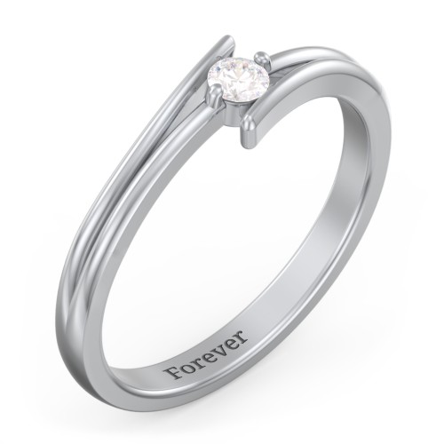 Double Line Bypass Ring – Sterling Silver with Diamond