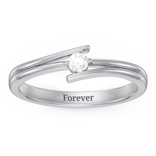 Double Line Bypass Ring – Sterling Silver with Diamond