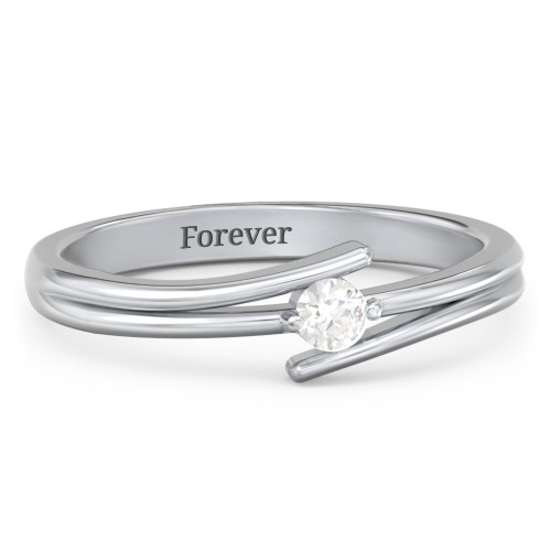 Double Line Bypass Ring – Sterling Silver with Cubic Zirconia
