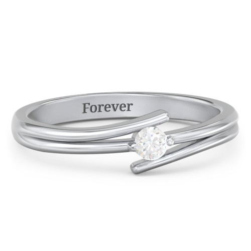 Double Line Bypass Ring – Sterling Silver with Diamond