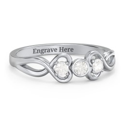Twin Hearts with Centre Bezel Ring in 925 Sterling Silver with Cubic Zirconia