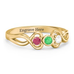 Twin Hearts with Centre Bezel Ring in 9K Solid Yellow Gold with Emerald, Ruby, and Cubic Zirconia