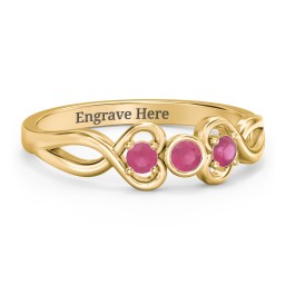 Twin Hearts with Centre Bezel Ring in 18K Gold Plated Silver with Ruby