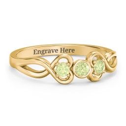 Twin Hearts with Centre Bezel Ring in 18K Gold Plated Silver with Peridot