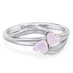 A "Couple" of Hearts Ring in 925 Sterling Silver with Opal